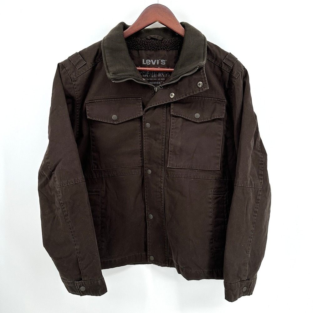 Levi's The Two Horse Brand  Mens L Trucker Field Canvas Zip Button Jacket Brown